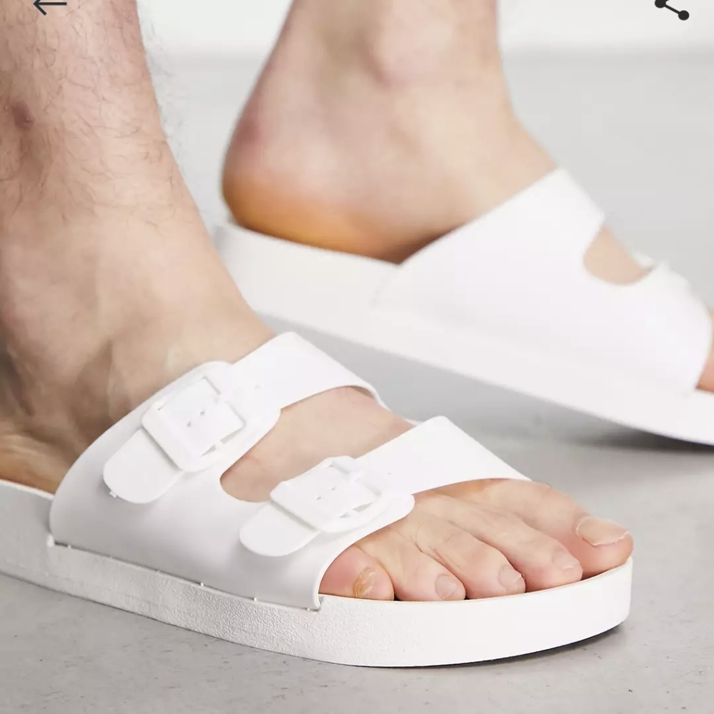 London Rebel X Jelly Buckle Sliders in white